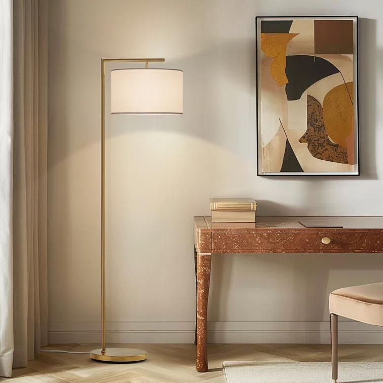 Montage Modern 60 in. Mid-Century Modern LED Floor Lamp with Fabric Drum Shade