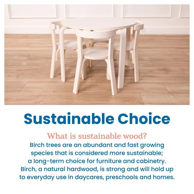 ECR4Kids Bentwood Round Table and Curved Back Chair Set, Kids Furniture, 5-Piece
