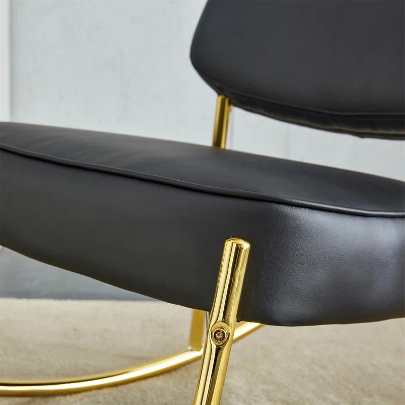 Mercer41 PU Material Cushioned Rocking Chair, Unique Rocking Chair, Cushioned Seat, Backrest Rocking Chair, And Gold Metal Legs. Comfortable Side Chairs In The Living Room, Bedroom, And Office