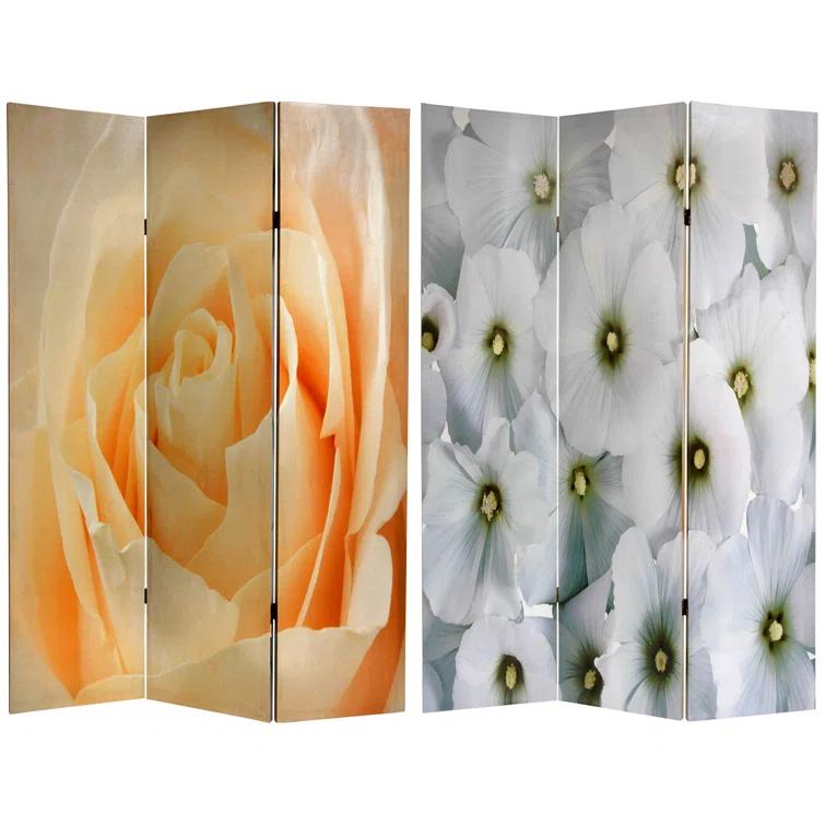 Red Lantern 6 ft. Tall Floral Double Sided Room Divider, 71 inches high and 3 Panels wide