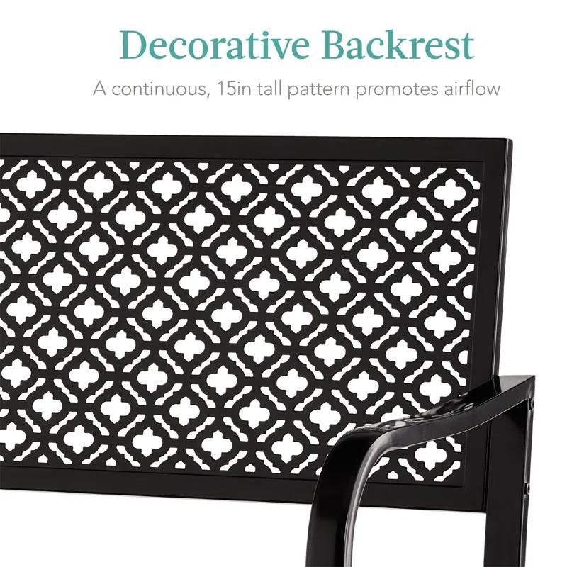 Red Barrel Studio® 2-Person Outdoor Metal Bench with Geometric Backrest, 790lb Capacity, for Garden, Patio, and Entryway
