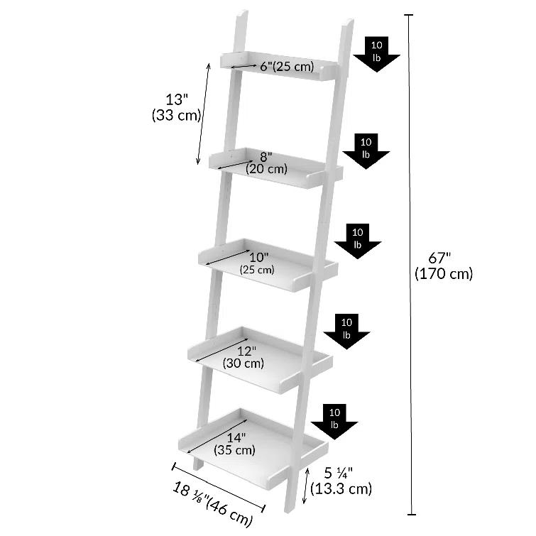 Ballucci Lado 5-Tier 67" H x 18" W Wood Leaning Ladder Bookcase