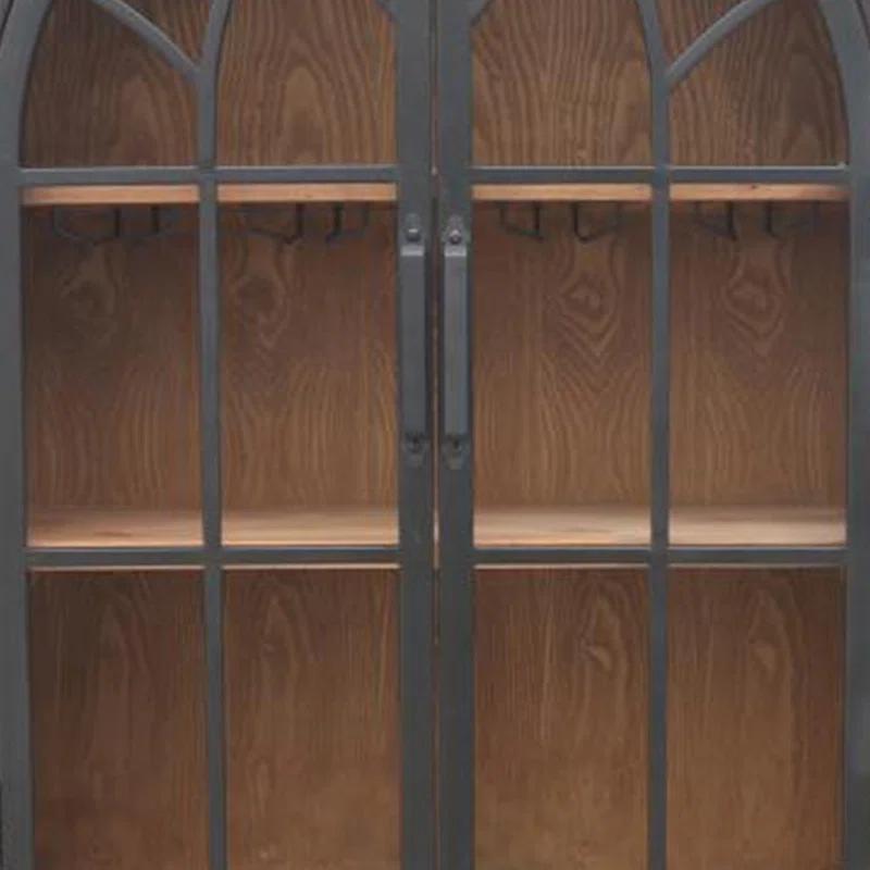Benjara Veria Curio Wine Bar Cabinet, 2 Glass Arch Doors, Matte Black 71 Inch