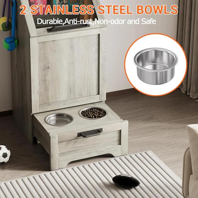 gaomon Dog Feeding Station with Storage Cabinet, 2 Elevated Dog Bowls, Filp Top Dog Food Storage Cabinet Container
