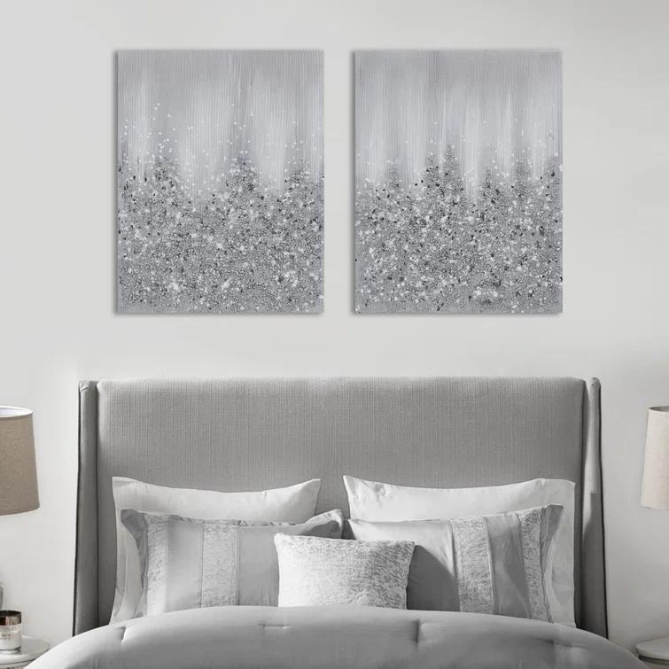 Ivy Bronx Heavily Embellished 2-Piece Abstract Canvas Wall Art Set – Modern Metallic Accents & Textured Design