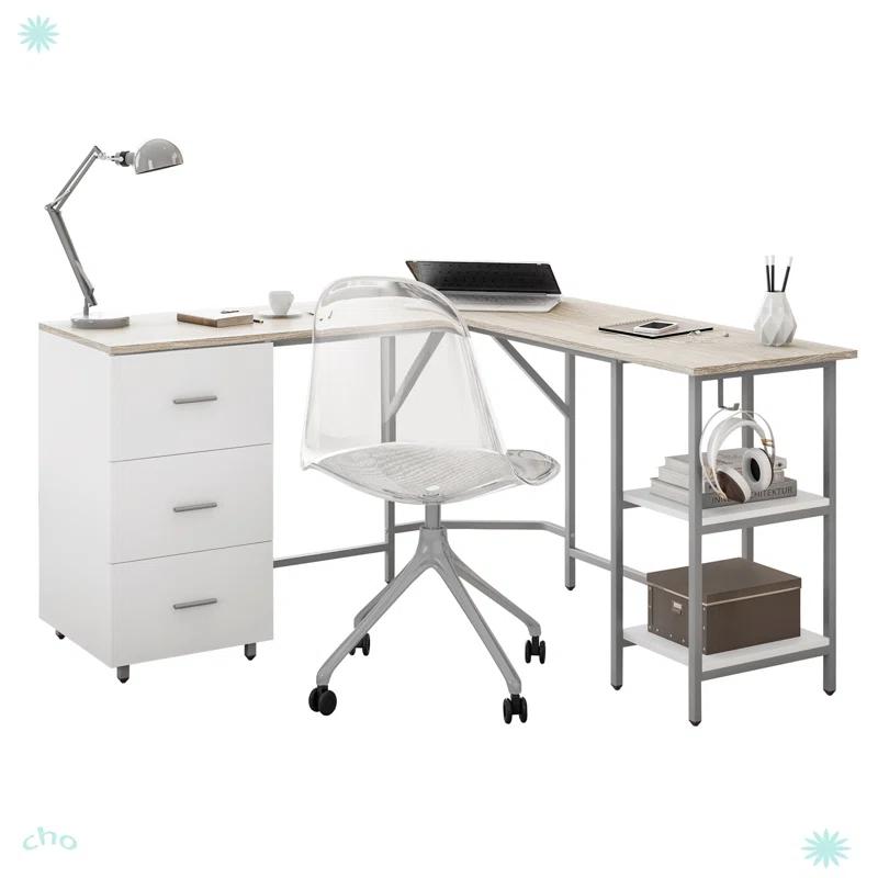 17 Stories Techni Mobili L-Shape Home Office Two-Tone Desk With Storage
