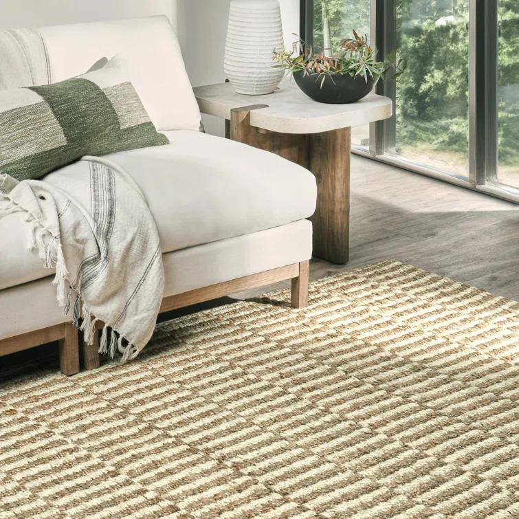 Handwoven Ivory and Natural Jute Rectangular 8' x 10' Area Rug