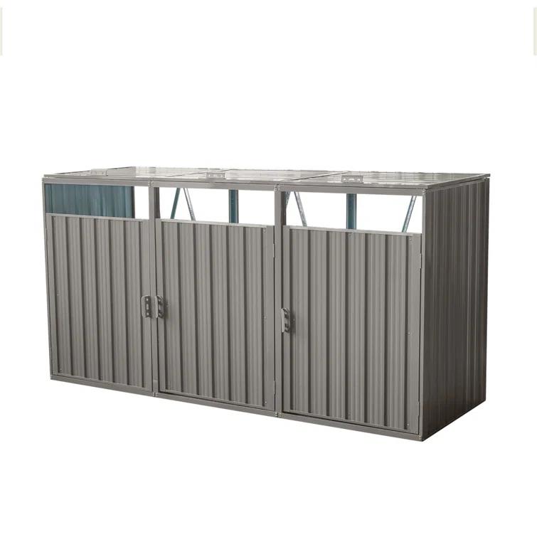 Alxfarton Garbage Bin Shed Stores 3 Trash Cans Metal Outdoor Bin Shed For Garbage Storage