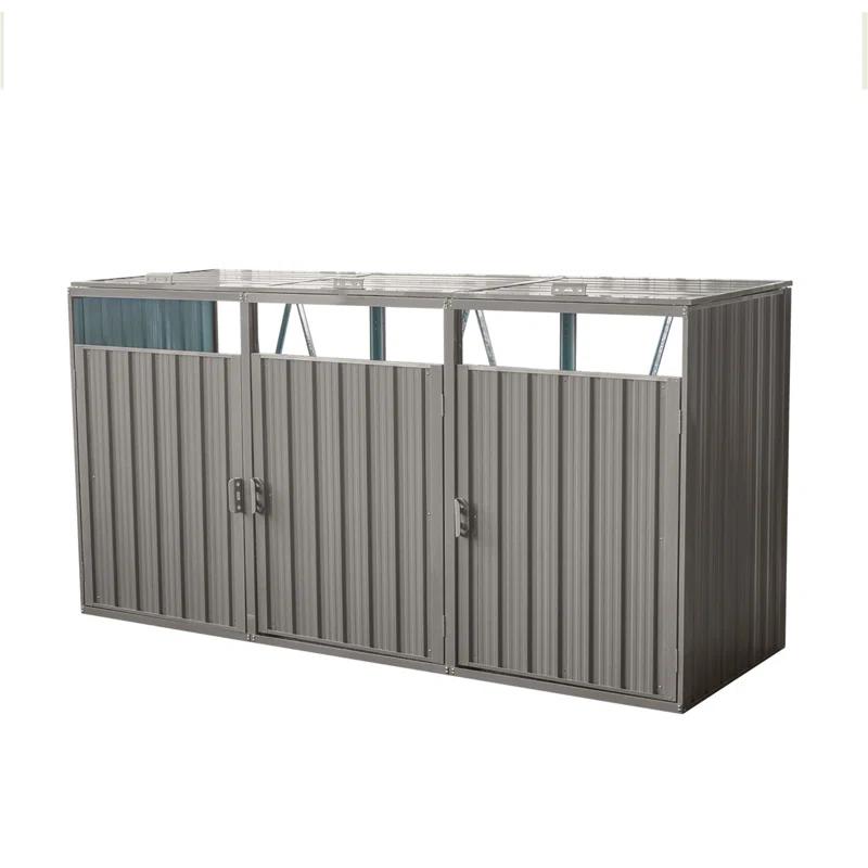 Alxfarton Garbage Bin Shed Stores 3 Trash Cans Metal Outdoor Bin Shed For Garbage Storage