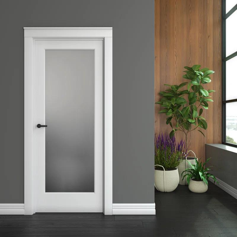 EightDoors 80-in Frosted Glass 1-Lite Wood Painted French Doors
