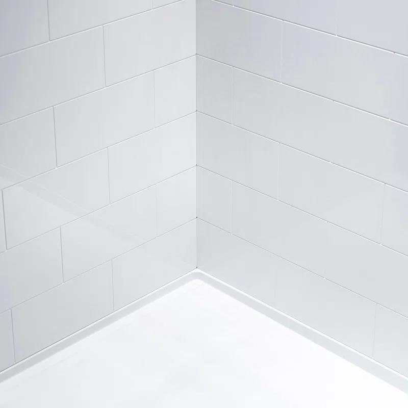 WoodBridge Solid Surface Shower Wall Panel Surround, High Gloss White Finish, Cuttable, Two Installation Methods (Screw Mounting or Glue-Up Design)