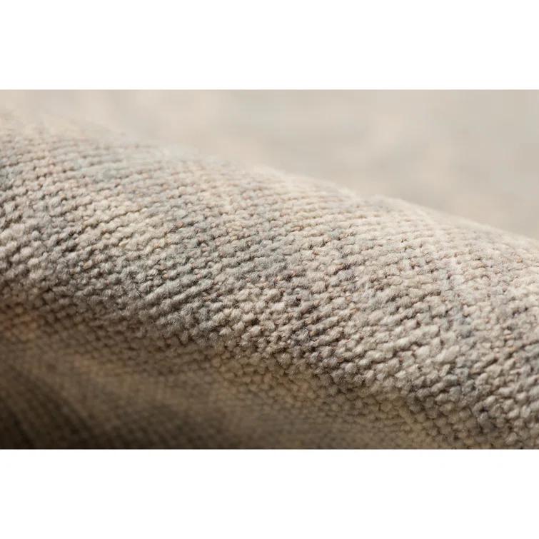 Ainsley Taupe and Light Blue Hand-Knotted Wool-Viscose Rug with Fringe