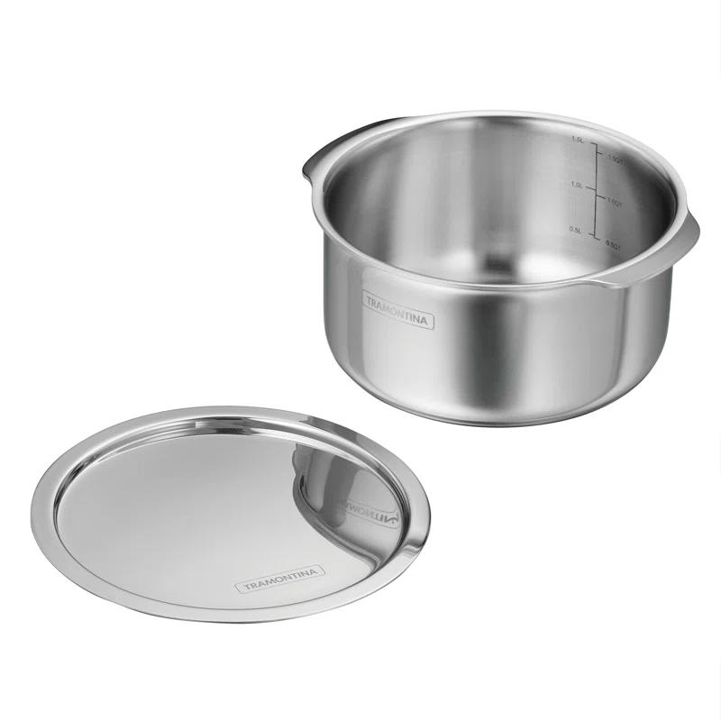 Tramontina Tramontina Utsava Tri-Ply Clad Stainless Steel Tope with Lid, Patila Pot for Indian Cooking