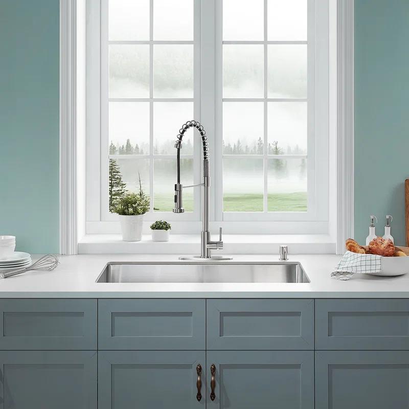 Serene Valley UDG3622R 36 in. Double Bowl Undermount Kitchen Sink, Thin Divider and Heavy-Duty Grids