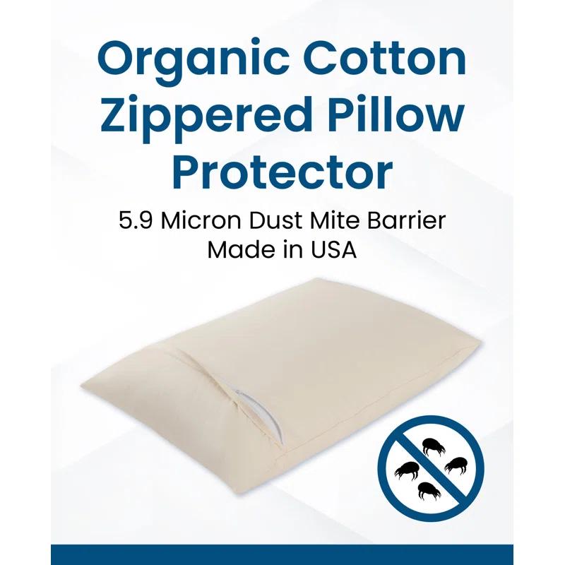 Bargoose Home Textiles Organic Cotton Zippered Pillow Protector, Blocks Dust Mites, Pollen, Pet Dander & Other Irritants