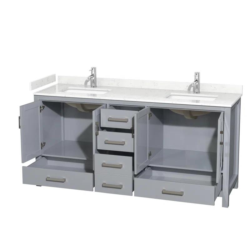 Wyndham Collection Sheffield 72" Freestanding Double Bathroom Vanity with Cultured Marble Top