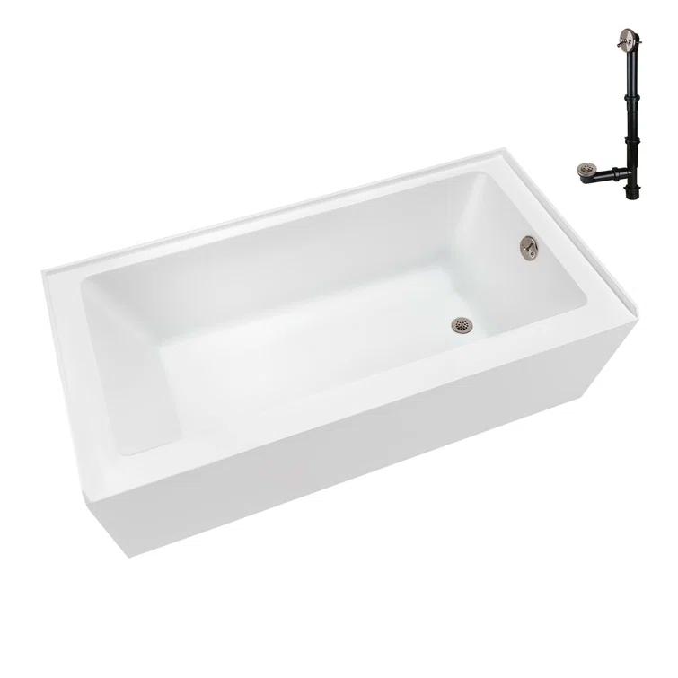 Streamline Bath Streamline 66 in. x 32 in. Acrylic Right-Hand Drain Alcove Bathtub in Glossy White With External Drain NAL-5620-BNK