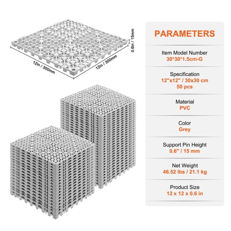VEVOR VEVOR 12" X 12" Drainage Mats In Different Colors VEVOR 12 W x 12 L Outdoor Deck Tiles (Set of 50)