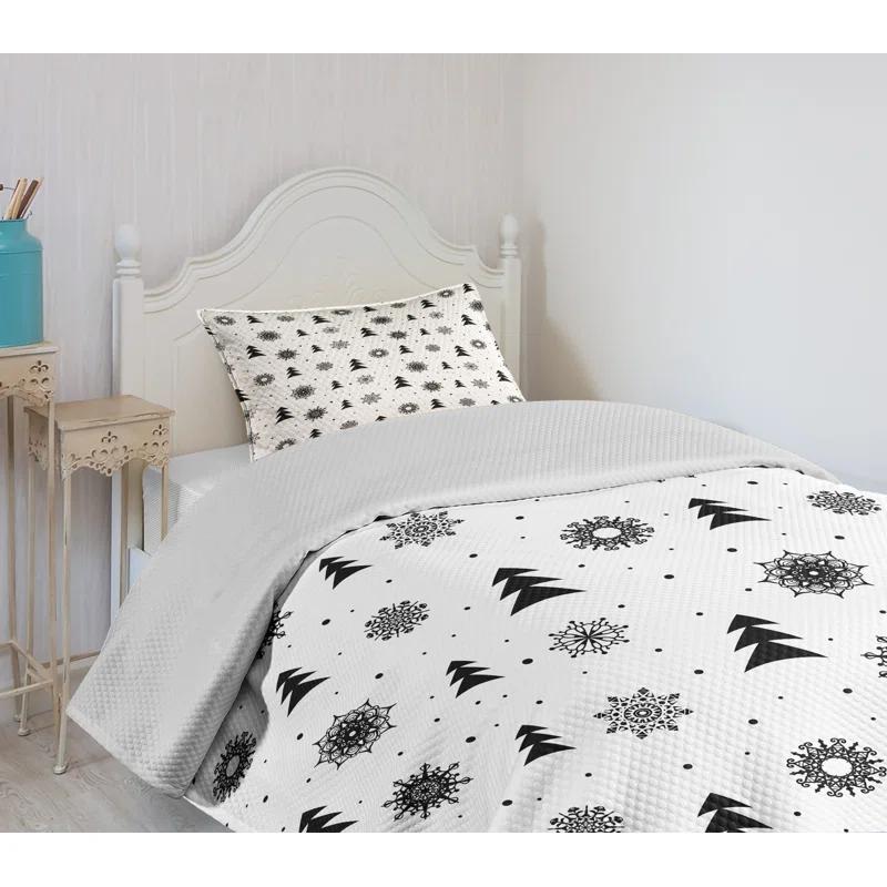 Ambesonne Ambensonne Nordic Bedspread Xmas Pine Trees Black White