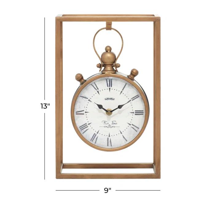 Alcott Hill® Canete Traditional Roman Numeral Metal Quartz Movement / Crystal Tabletop Clock in Brass