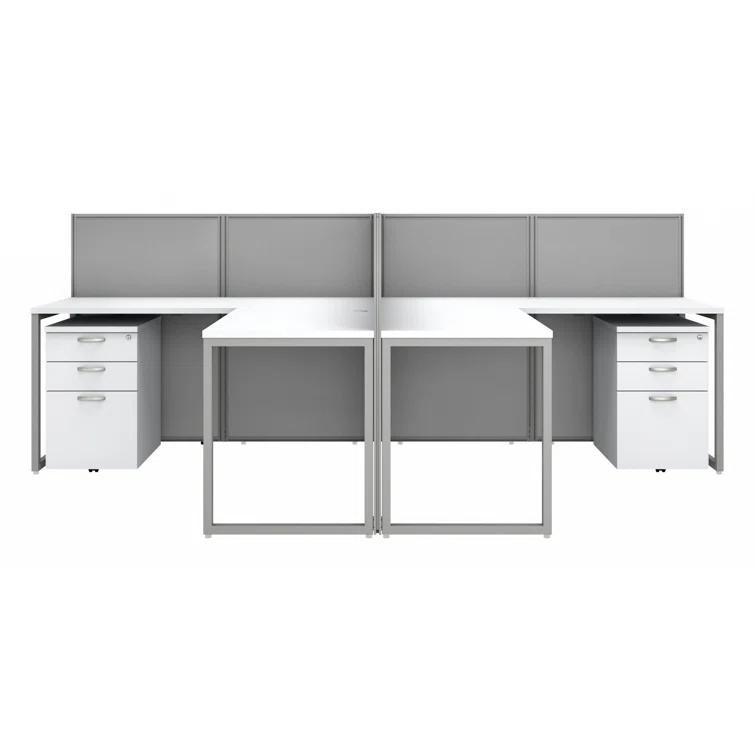 Bush Business Furniture Easy Office L-Shaped 2 Person Benching Workstation with Cable Management