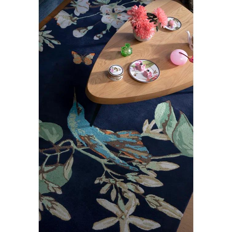 Hand-Tufted Navy Wool and Viscose Floral Area Rug, 8'2'' x 11'5''