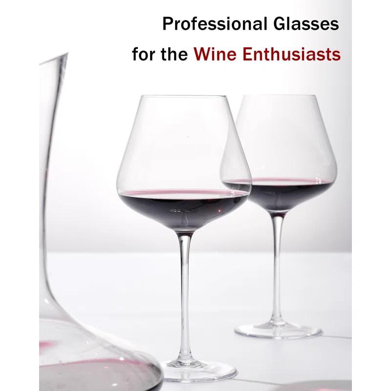 Set Of 4-21 Ounce Hand Blown Italian Style Crystal Burgundy Wine Glasses - Lead-Free Premium Crystal Clear Glass - Gift-Box For Any Occasion