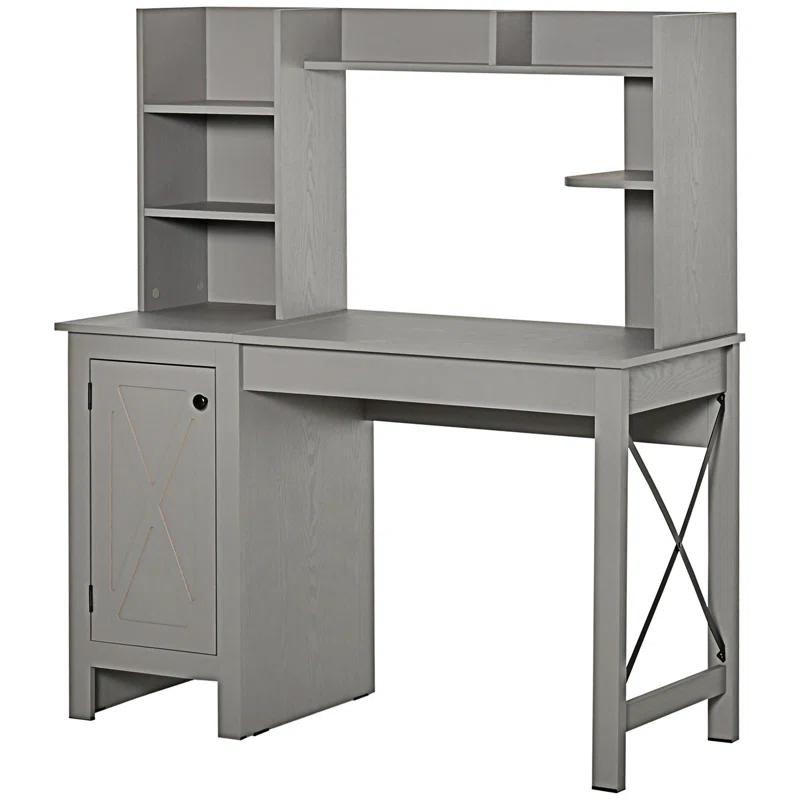 Gracie Oaks Farmhouse Computer Desk With Hutch And Cabinet, Home Office Desk With Storage, For Study