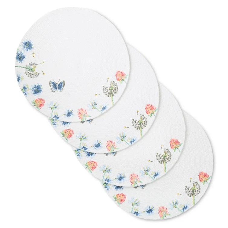 Fiesta FIESTA Breezy Floral Placemat Set, White/Blue/Pink, 15" Round 4-Pack (Set of 4)