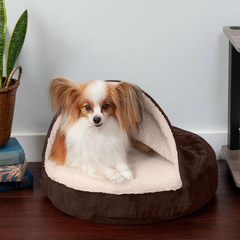 FurHaven Faux Sheepskin Round Hooded Orthopedic Dog Bed