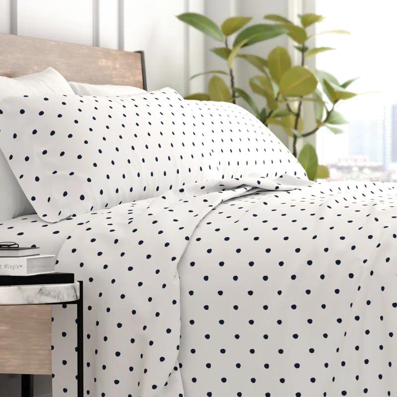 IEnjoy Home Polka Dots Navy & White Pattern Sheet Set