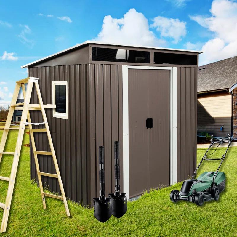 HomeViewto 6Ft X 5Ft Outdoor Metal Storage Shed With Window Transparent Plate