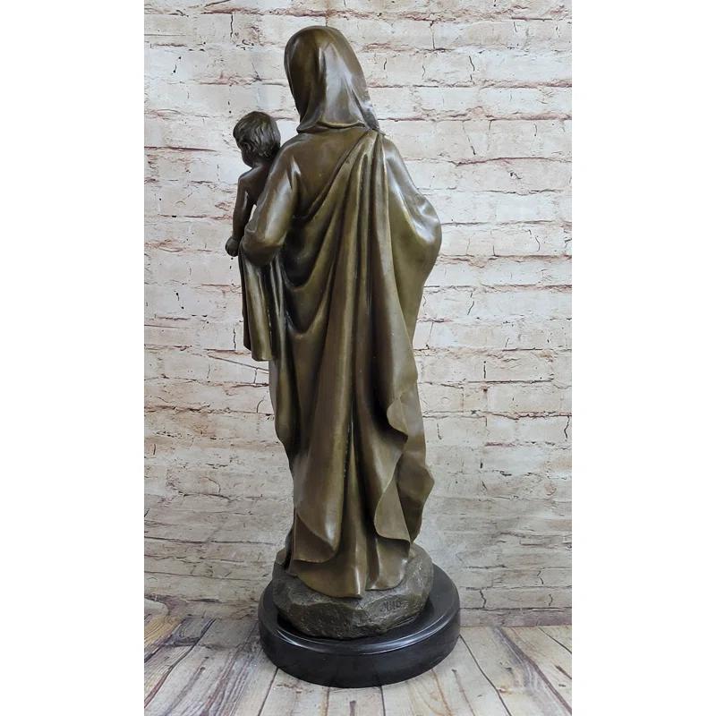 Bloomsbury Market Madonna Virgin Mary W/ Baby Jesus Bronze Statue Sculpture Figure 23 Inches X 8 Inches | Wayfair