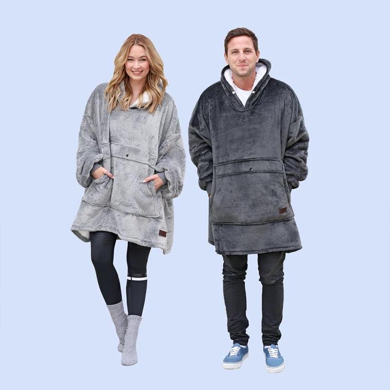 Catalonia Oversized Hoodie Blanket Sweatshirt, Warm Sherpa Giant Pullover with Front Pocket for Men Women