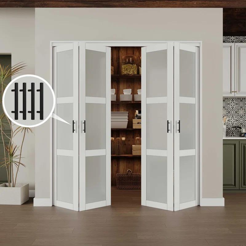 Home Worthy 3 Frosted  Lite Glass Bi-Fold Door With Installation Hardware Kit  And Handle
