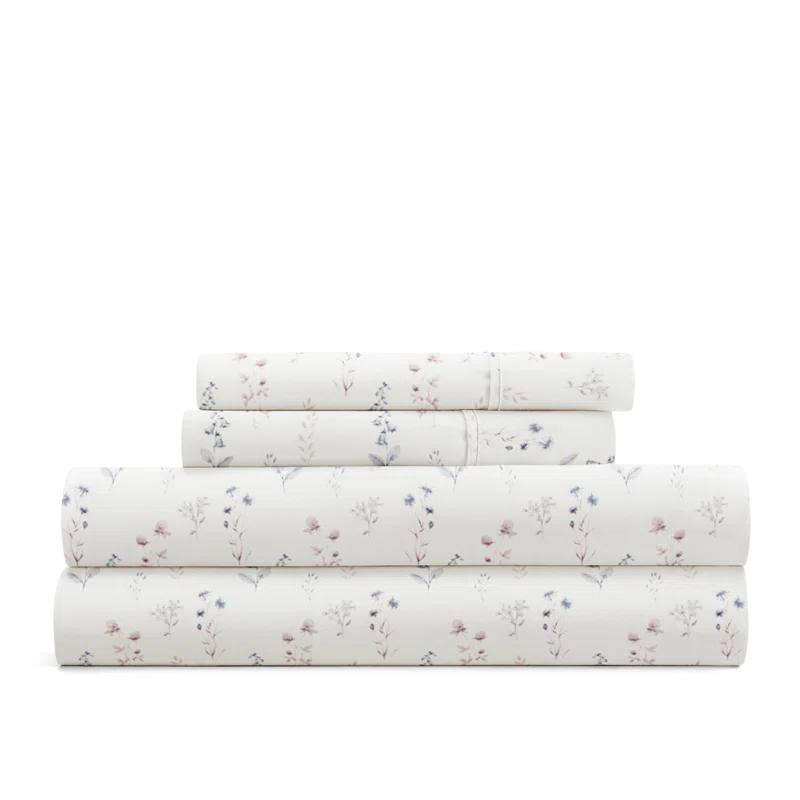 4 Piece Sheet Set Patterned Microfiber Ultra Soft Bedding in Floral Dream