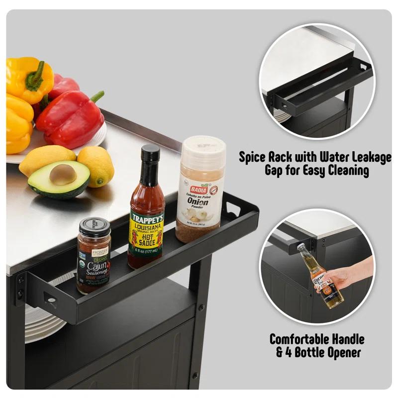 Feasto Feasto 35''H x 32''W Cabinet Utility Cart with Wheels, Outdoor Grill Cart, Rolling Kitchen Cart for BBQ Food Prep