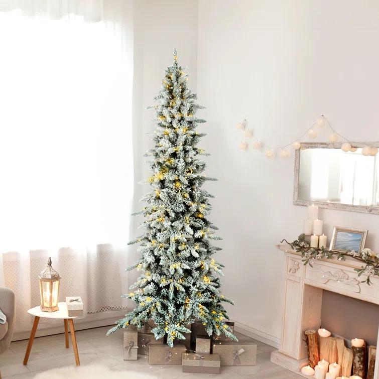 The Twillery Co.® Slender Flocked Pine Christmas Tree with LED Lights