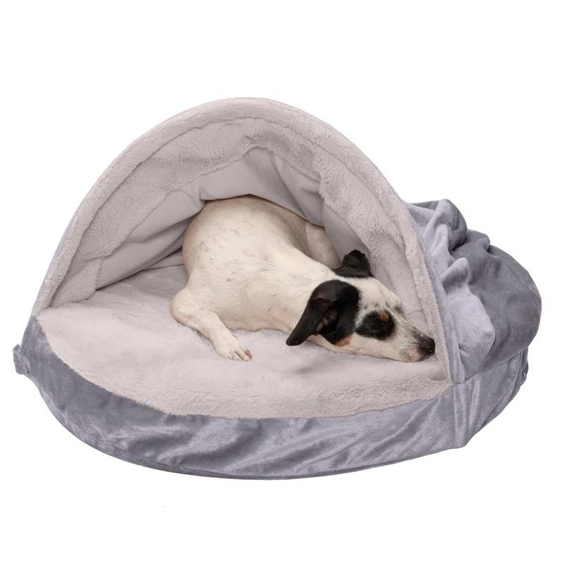 FurHaven Faux Sheepskin Round Hooded Orthopedic Dog Bed