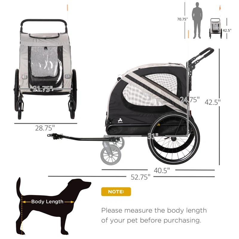 Aosom Foldable Pet Jogger Stroller with Detachable Carrier