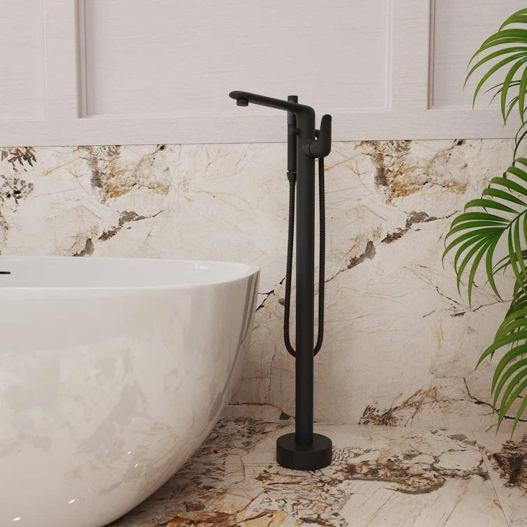 mondawe Single Handle Floor Mounted Freestanding Tub Filler with Diverter MDLT0054-MB