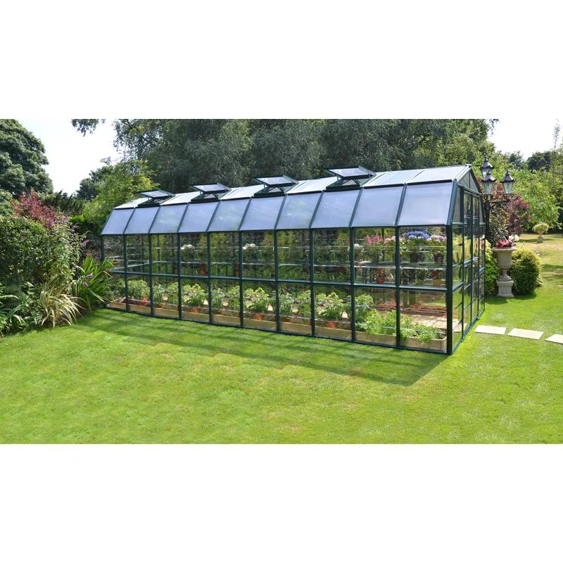 Canopia Palram - Canopia Grand Gardener 2 - 8' W x 20' D Walk-In Hobby Clear Polycarbonate Resin Frame Greenhouse Kit with Roof Vent and Base - Green