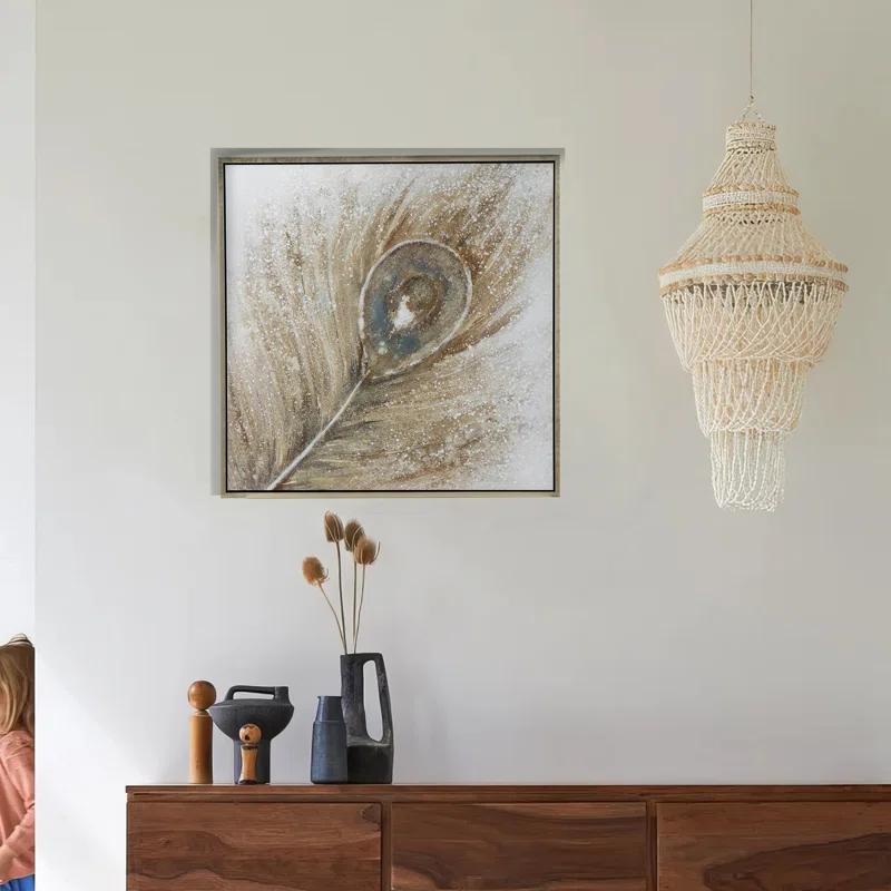 Benjara Peacock Feather Framed On Canvas Painting | Wayfair