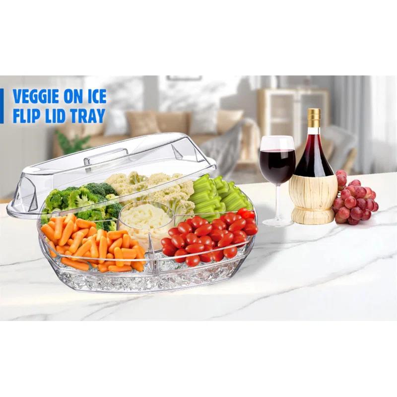 Prep & Savour Chilled Veggie Tray, 15 Inch Clear Party Platter with 4 Compartments