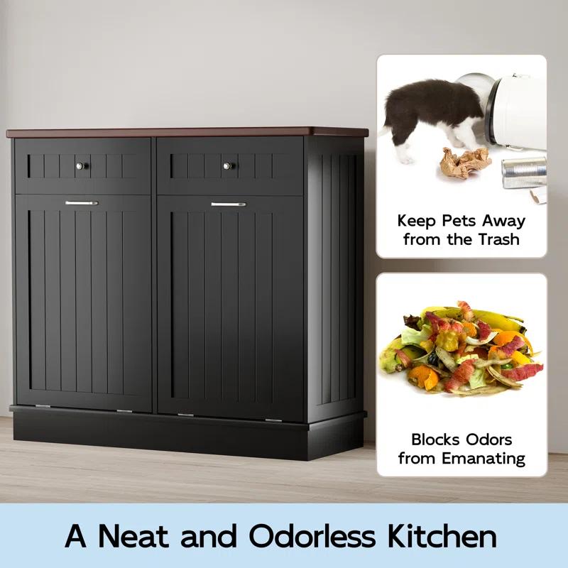 Betterhood Havant Double Tilt Out Trash Cabinet 20 Gallons Wooden Free Standing(Not include trash can)