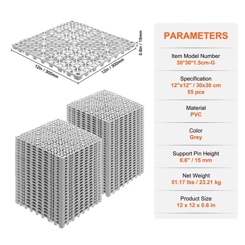 VEVOR VEVOR 12" X 12" Drainage Mats In Different Colors VEVOR 12'' W x 12'' L Garage Flooring Drain Tiles (Set of 55)
