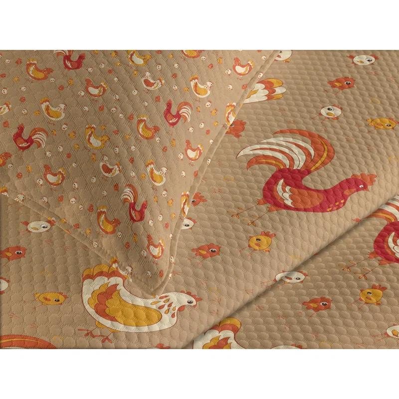 Ambesonne Ambesonne Hen and Chicks Bedspread Set Farm Family Animals Camel Vermilion