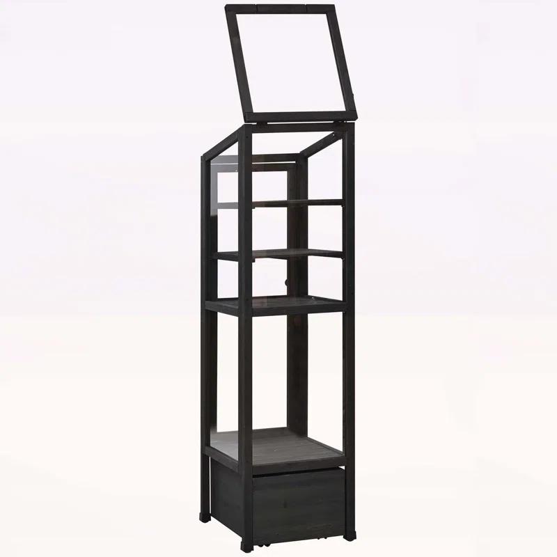 mosaicmotifco Wood Garden Greenhouse Balcony Portable Mini Cold Frame With Movable Storage Box, Adjustable Shelves And 1 Drawer