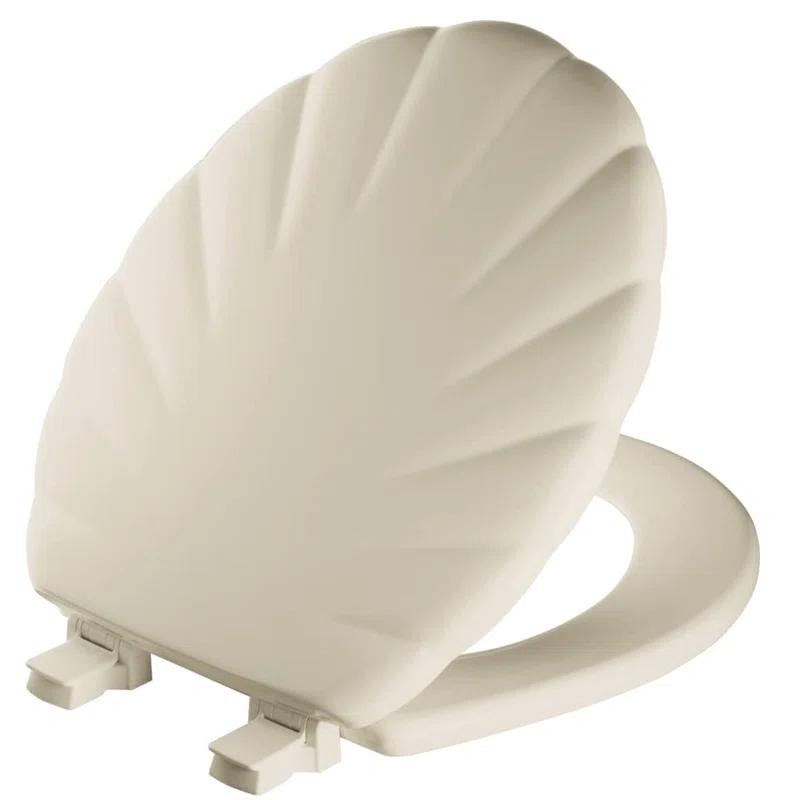 Shell Sculptured Wood Toilet Seat, Easily Removes for Cleaning, Hinges Never Loosen, Round