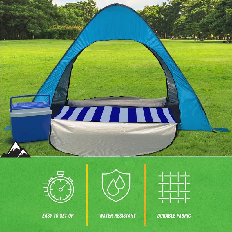 wakeman Wakeman Pop Up Beach Tent - Fits 2 People - Sun Shelter with UV Protection and Ventilation, Blue